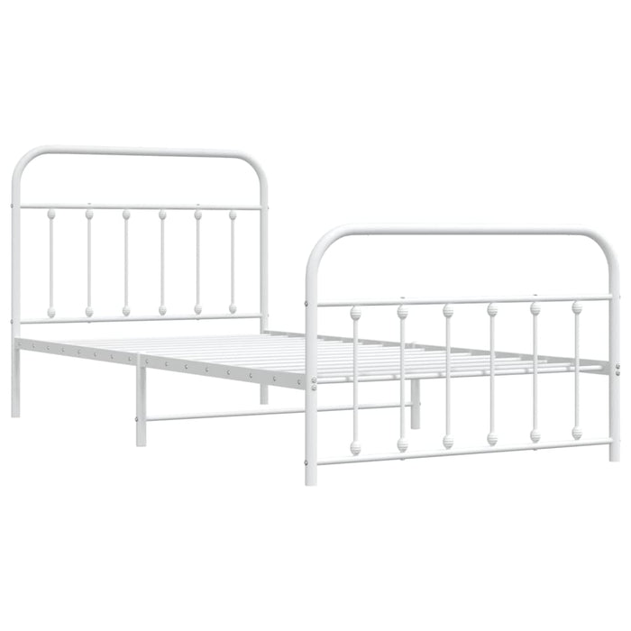 Metal Bed Frame with Headboard and Footboard White 100x200 cm