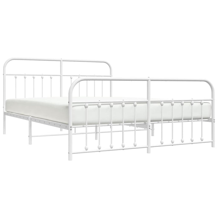Metal Bed Frame with Headboard and Footboard White 160 cm