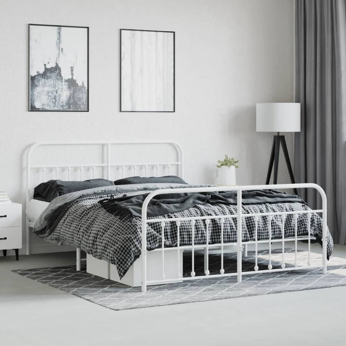 Metal Bed Frame with Headboard and Footboard White 180 cm
