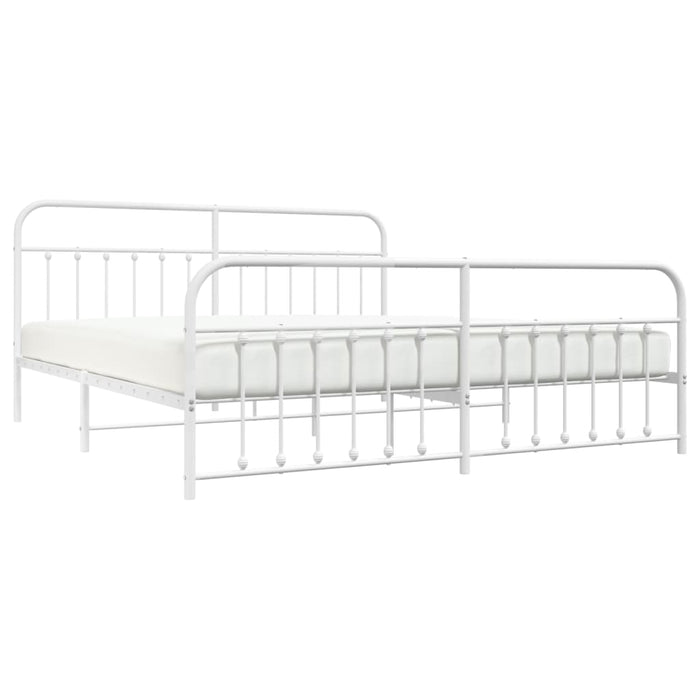 Metal Bed Frame with Headboard and Footboard White 193 cm