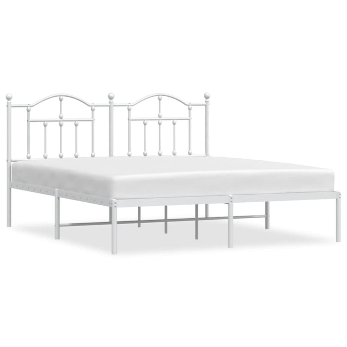 Metal Bed Frame with Headboard White 180x200 cm