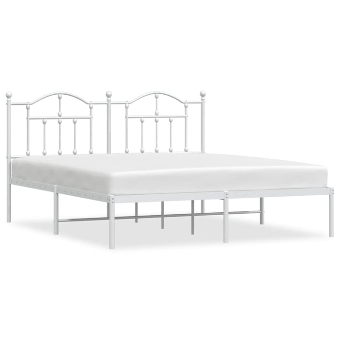 Metal Bed Frame with Headboard White 183x213 cm