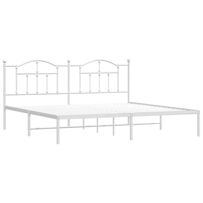 Metal Bed Frame with Headboard White 193x203 cm