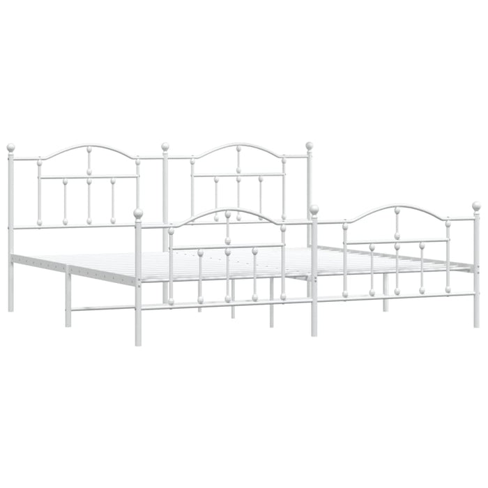 Metal Bed Frame with Headboard and Footboard White 200x200 cm