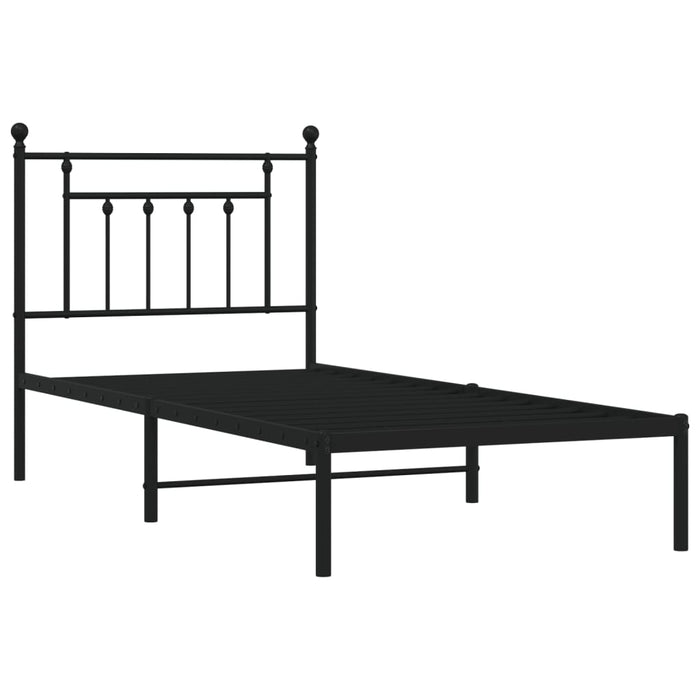Metal Bed Frame with Headboard Black 90x190 cm