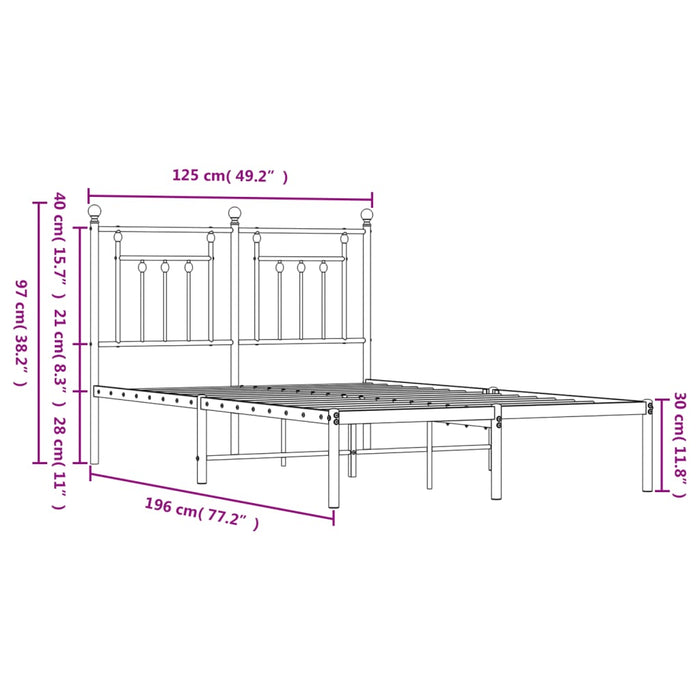 Metal Bed Frame with Headboard Black 120x190 cm