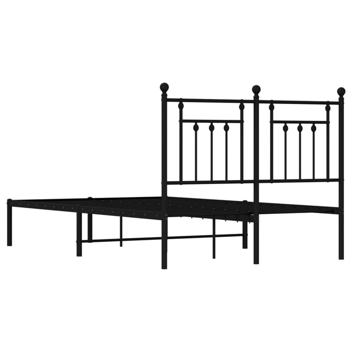 Metal Bed Frame with Headboard Black 135x190 cm