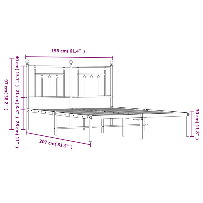 Metal Bed Frame with Headboard Black 150x200 cm