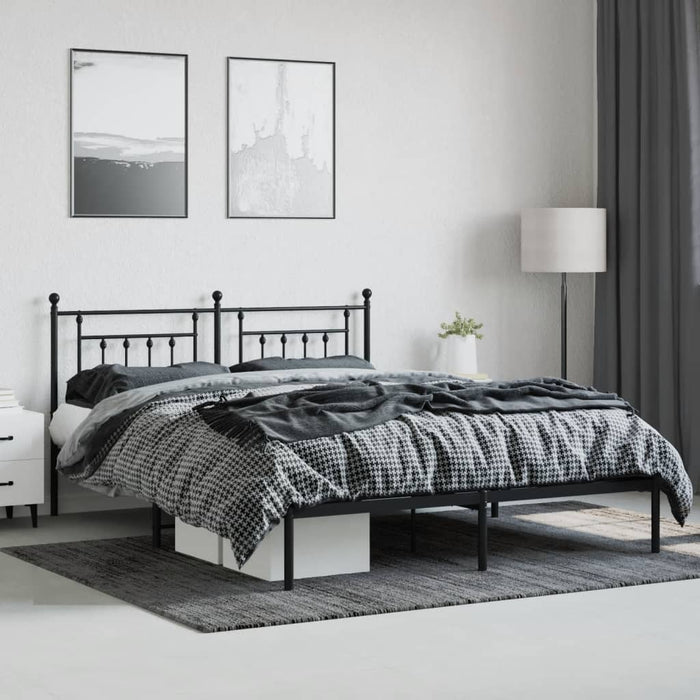 Metal Bed Frame with Headboard Black 183x213 cm