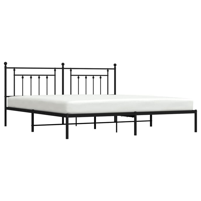 Metal Bed Frame with Headboard Black 193x203 cm