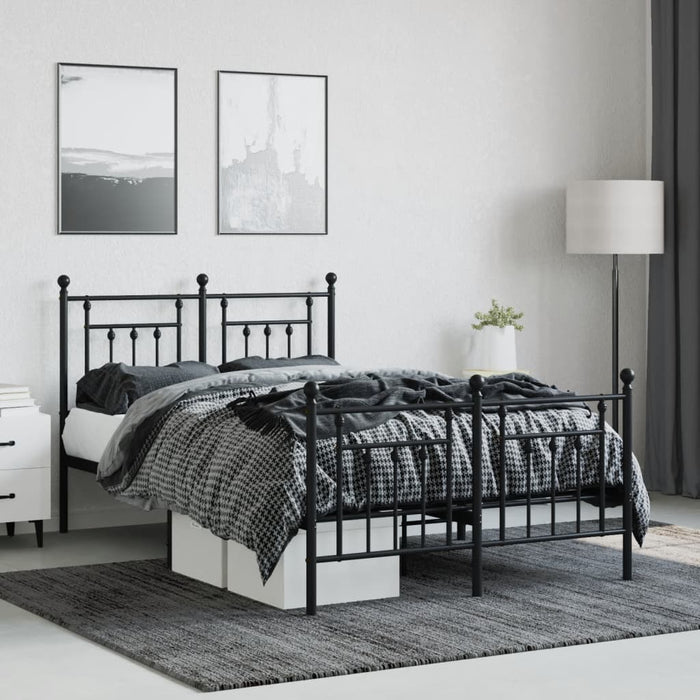 Metal Bed Frame with Headboard and Footboard Black 135x190 cm