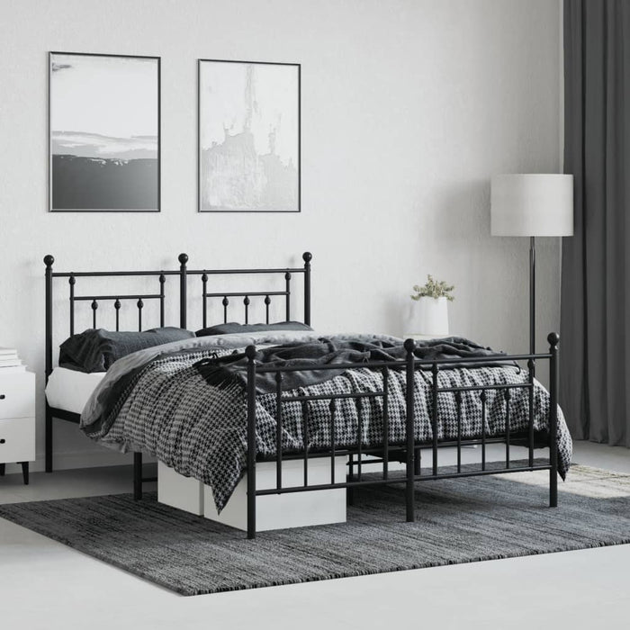 Metal Bed Frame with Headboard and Footboard Black 140x200 cm