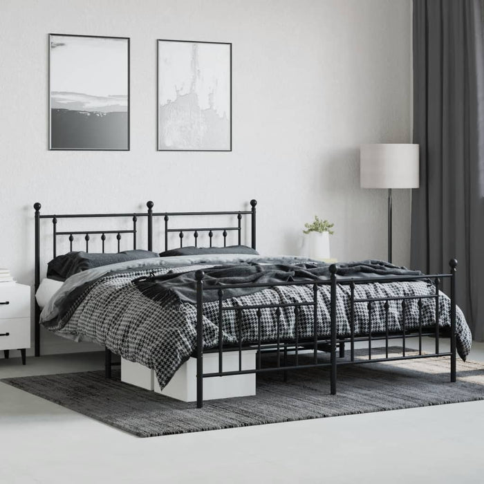 Metal Bed Frame with Headboard and Footboard Black 180x200 cm