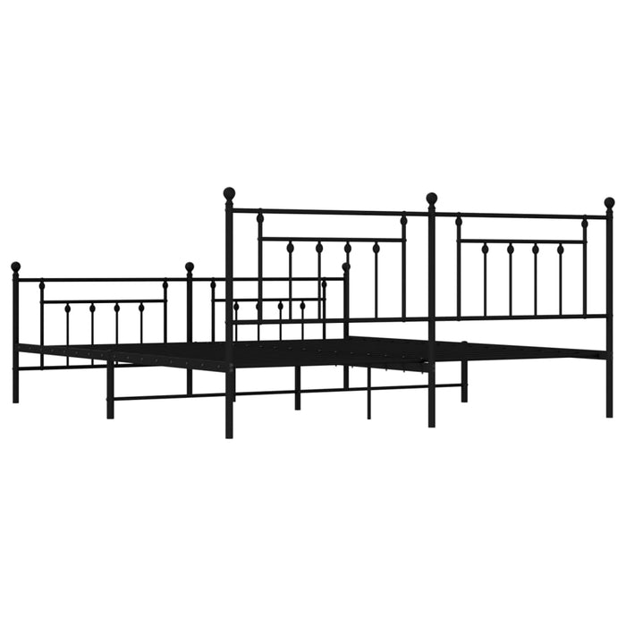 Metal Bed Frame with Headboard and Footboard Black 193x203 cm