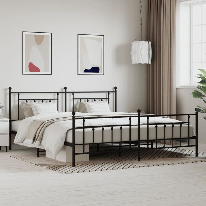 Metal Bed Frame with Headboard and Footboard Black 200x200 cm