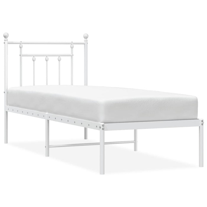 Metal Bed Frame with Headboard White 75x190 cm