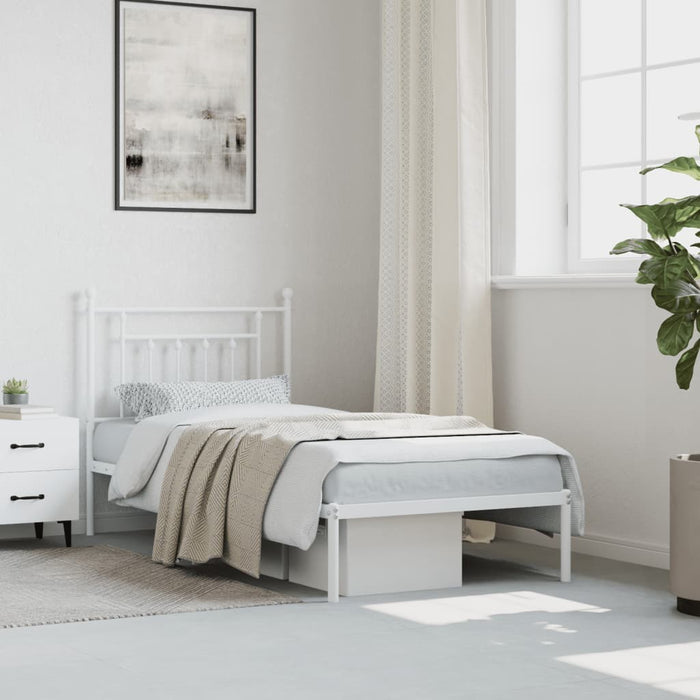 Metal Bed Frame with Headboard White 90x200 cm