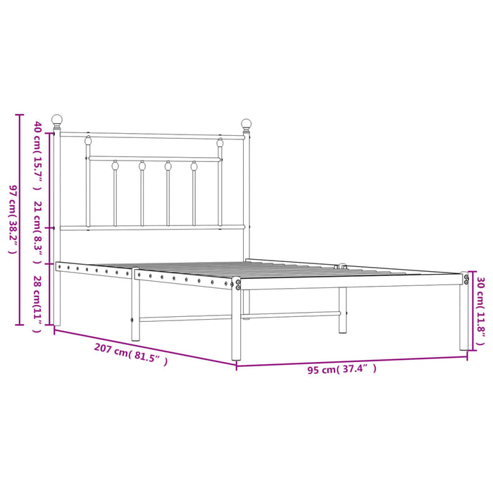 Metal Bed Frame with Headboard White 90x200 cm