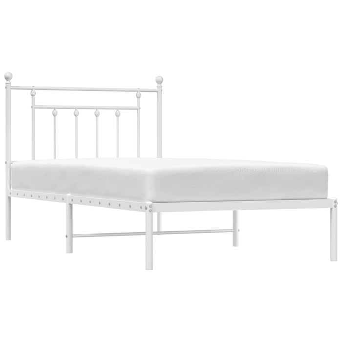 Metal Bed Frame with Headboard White 100x190 cm