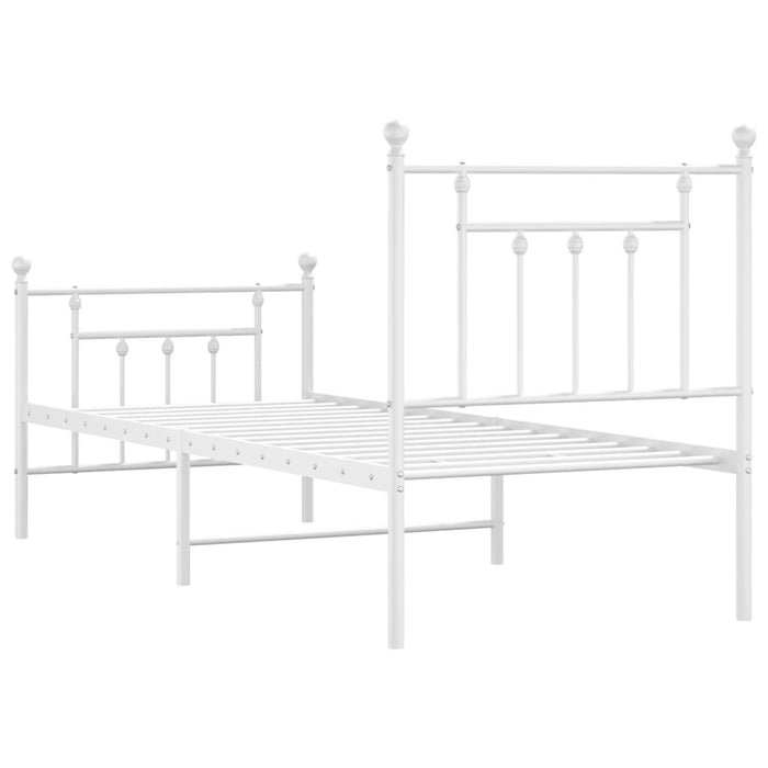 Metal Bed Frame with Headboard and Footboard White 75x190 cm