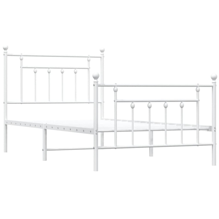 Metal Bed Frame with Headboard and Footboard White 100x190 cm