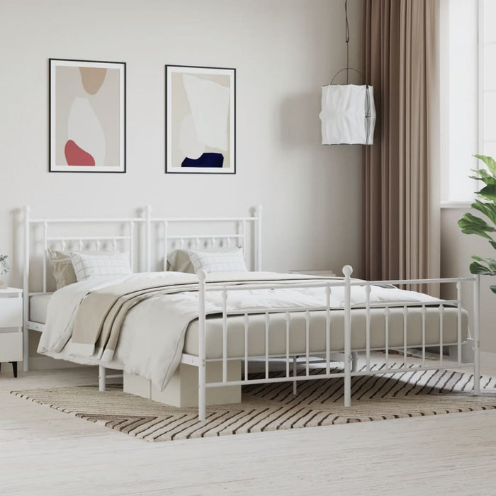 Metal Bed Frame with Headboard and Footboard White 183 cm