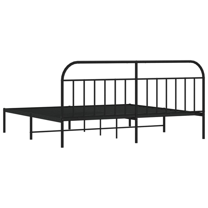 Metal Bed Frame with Headboard Black 193 cm