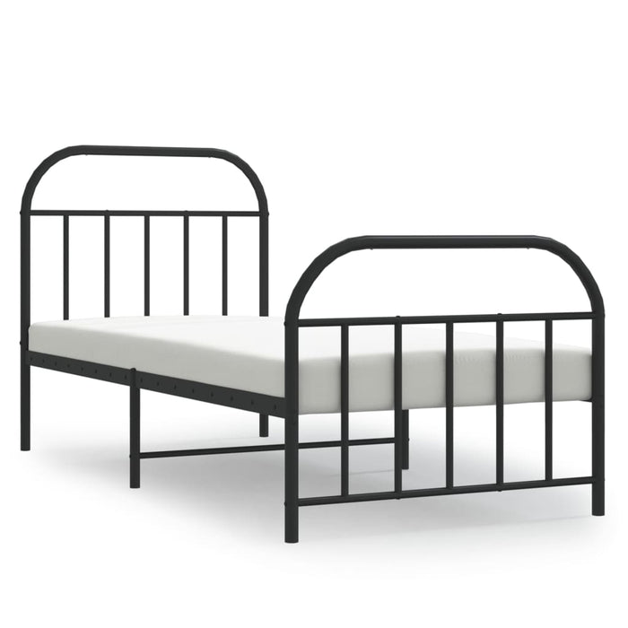 Metal Bed Frame with Headboard and Footboard Black 90 cm