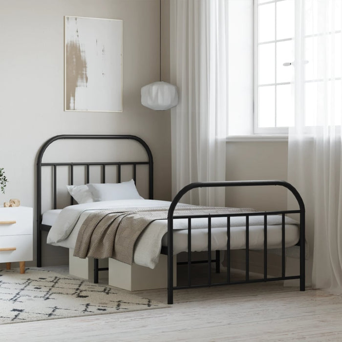 Metal Bed Frame with Headboard and Footboard Black 107 cm