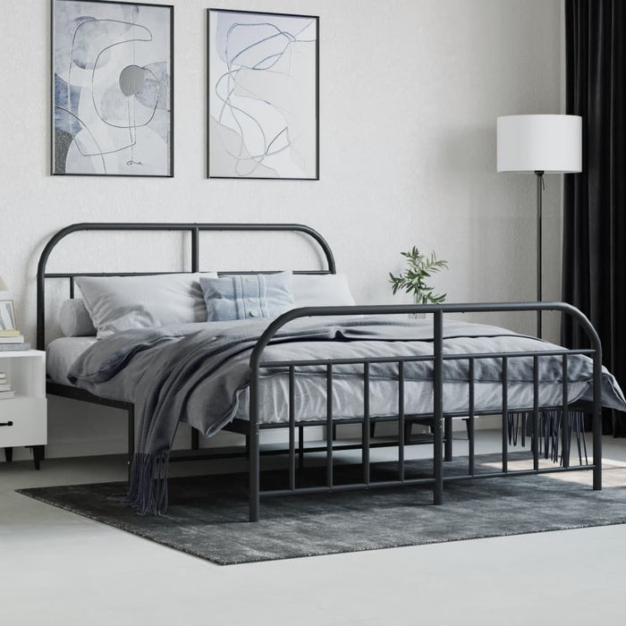 Metal Bed Frame with Headboard and Footboard Black 135 cm