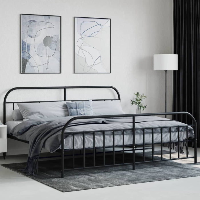 Metal Bed Frame with Headboard and Footboard Black 200 cm