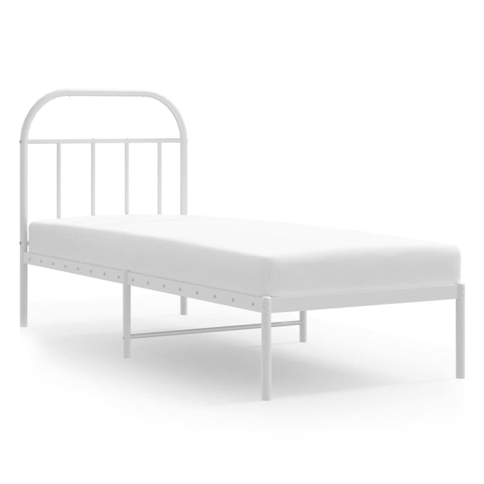 Metal Bed Frame with Headboard White 75 cm