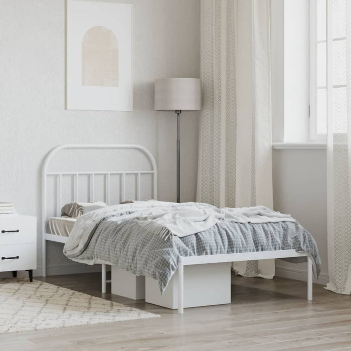 Metal Bed Frame with Headboard White 100 cm
