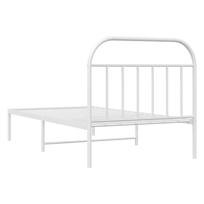 Metal Bed Frame with Headboard White 107 cm