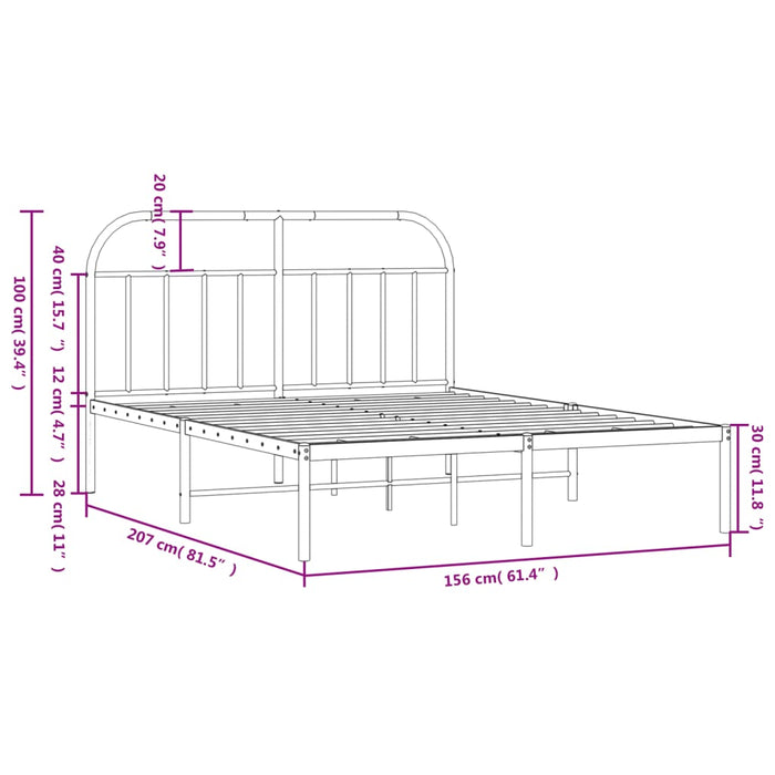 Metal Bed Frame with Headboard White 150 cm