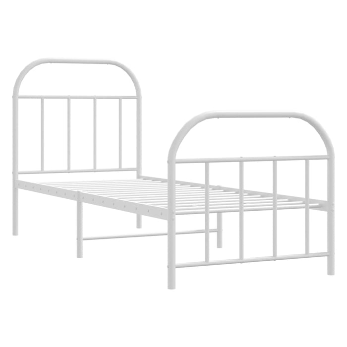Metal Bed Frame with Headboard and Footboard White 75 cm