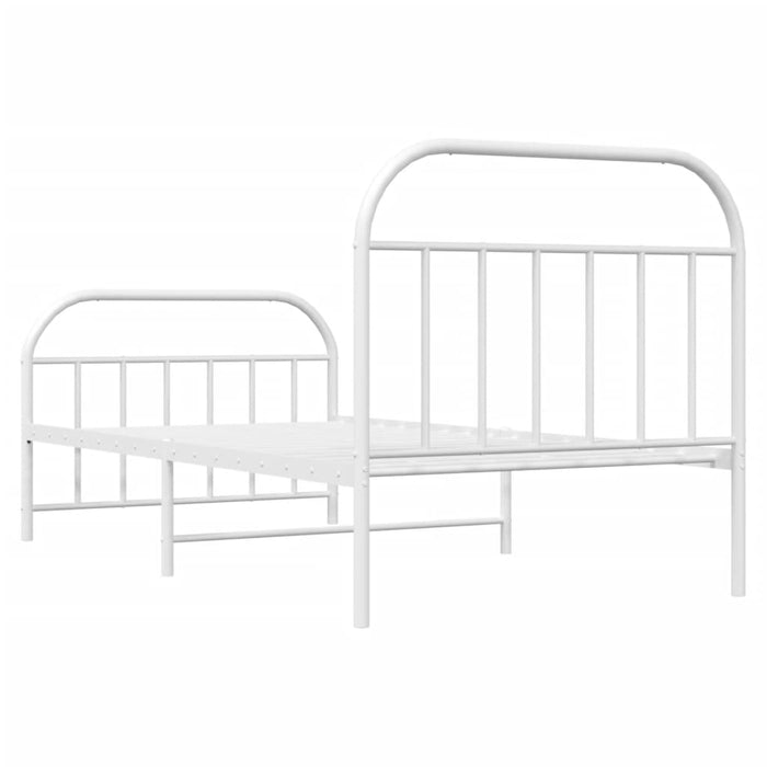 Metal Bed Frame with Headboard and Footboard White 107 cm