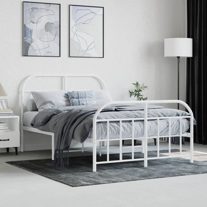 Metal Bed Frame with Headboard and Footboard White 120 cm