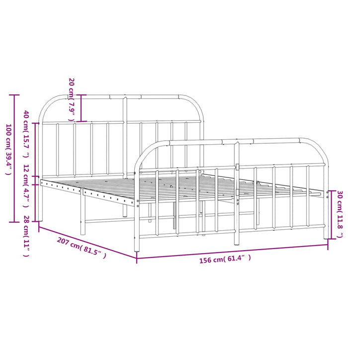 Metal Bed Frame with Headboard and Footboard White 150 cm