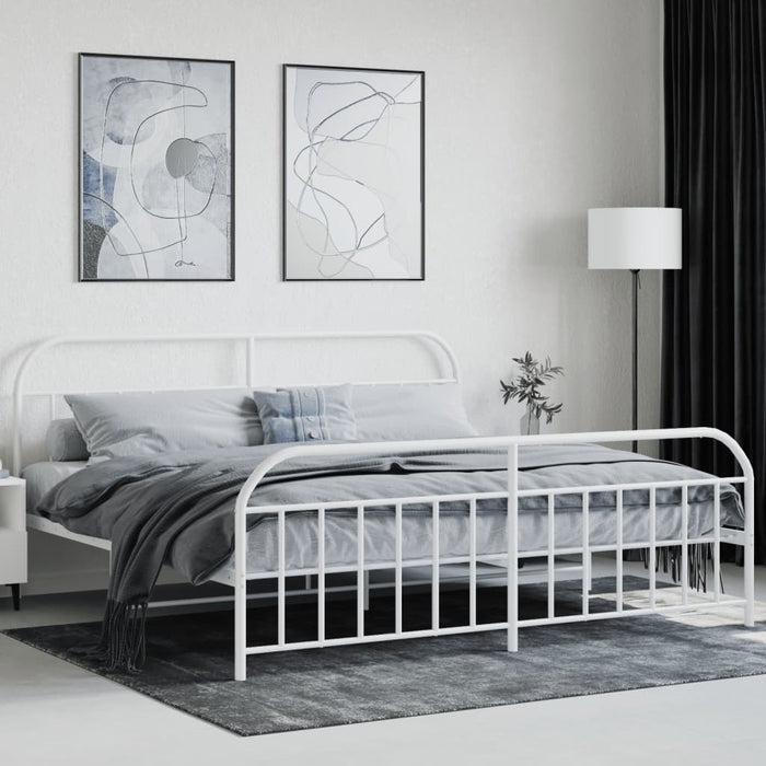 Metal Bed Frame with Headboard and Footboard White 193 cm