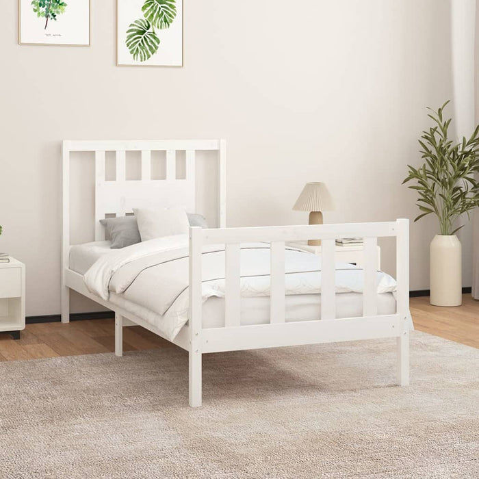 Bed Frame with Headboard White Solid Wood Pine 90 cm