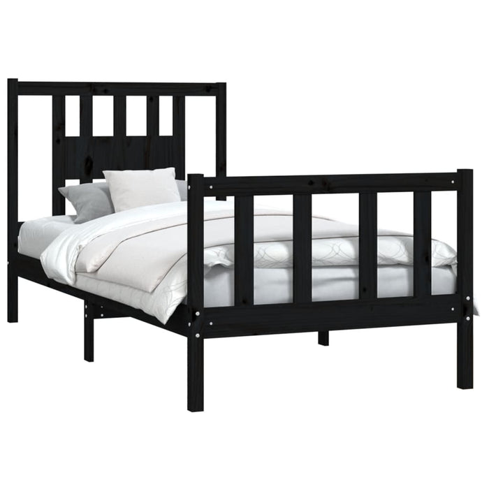 Bed Frame with Headboard Black Solid Wood Pine 90 cm