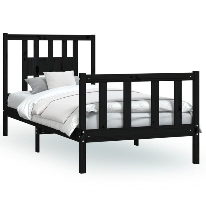 Bed Frame with Headboard Black Solid Wood Pine 100 cm