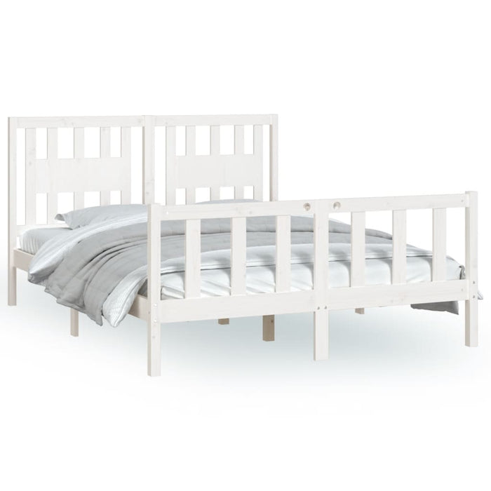 Bed Frame with Headboard White Solid Wood Pine 140 cm