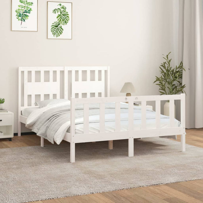 Bed Frame with Headboard White Solid Wood Pine 140 cm