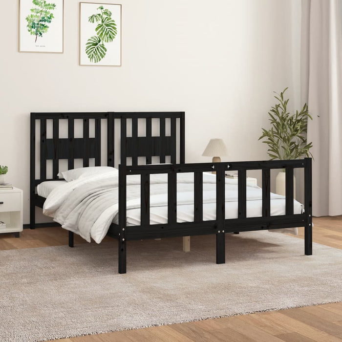 Bed Frame with Headboard Black Solid Wood Pine 140 cm
