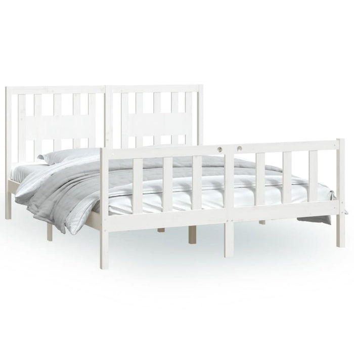 Bed Frame with Headboard White Solid Wood Pine 5FT King Size 150 cm