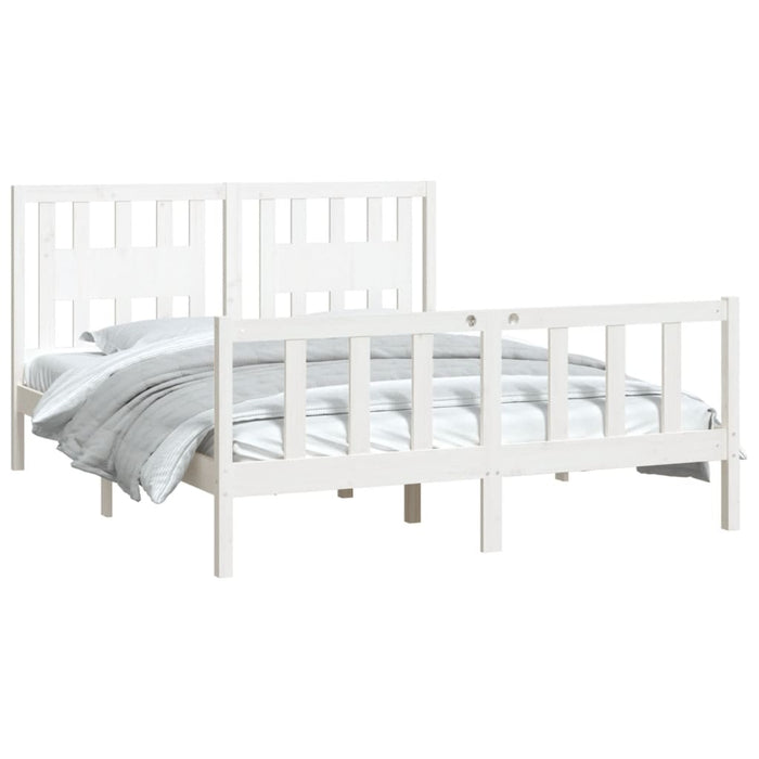 Bed Frame with Headboard White Solid Wood Pine 5FT King Size 150 cm