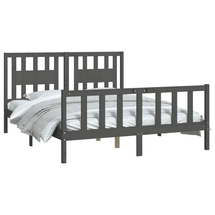 Bed Frame with Headboard Grey Solid Wood Pine 5FT King Size 150 cm
