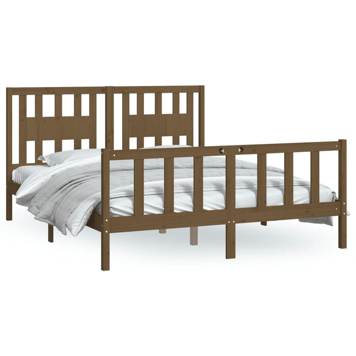 Bed Frame with Headboard Honey Brown Solid Wood Pine 5FT King Size 150 cm